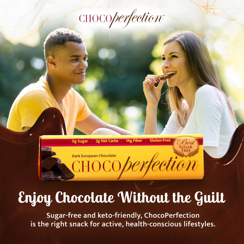 ChocoPerfection Sugar Free Dark Chocolate Bars - Keto-Friendly, Gluten-Free and