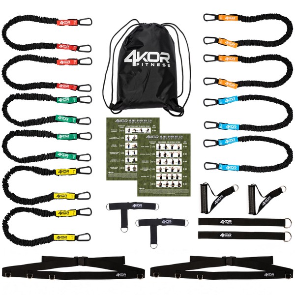 Resistance Cord Strength System, with Interchangeable Handles, Protective Nylon Sleeves, Foot Straps, Anchor Straps. Perfect for Dynamic Warmups, Crossfit, and Rehab (Black Deluxe Edition, 5 Levels)