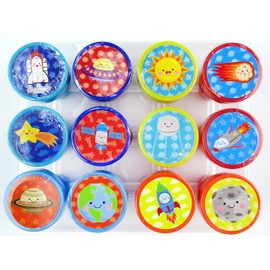 TINYMILLS 12 Pcs Outer Space Stamp Kit for Kids Party Favors God's Galaxy Boys Girls Space Planetarium Birthday Party