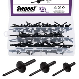 Swpeet S1966 120Pcs 3/16 inch x 3/8 inch / 4/5 inch / 1 inch All Black Large Flange Aluminum Blind Rivets Kit, Silver Pop Rivets Open End Type Pop Rivet for Indoor and Outdoor Use