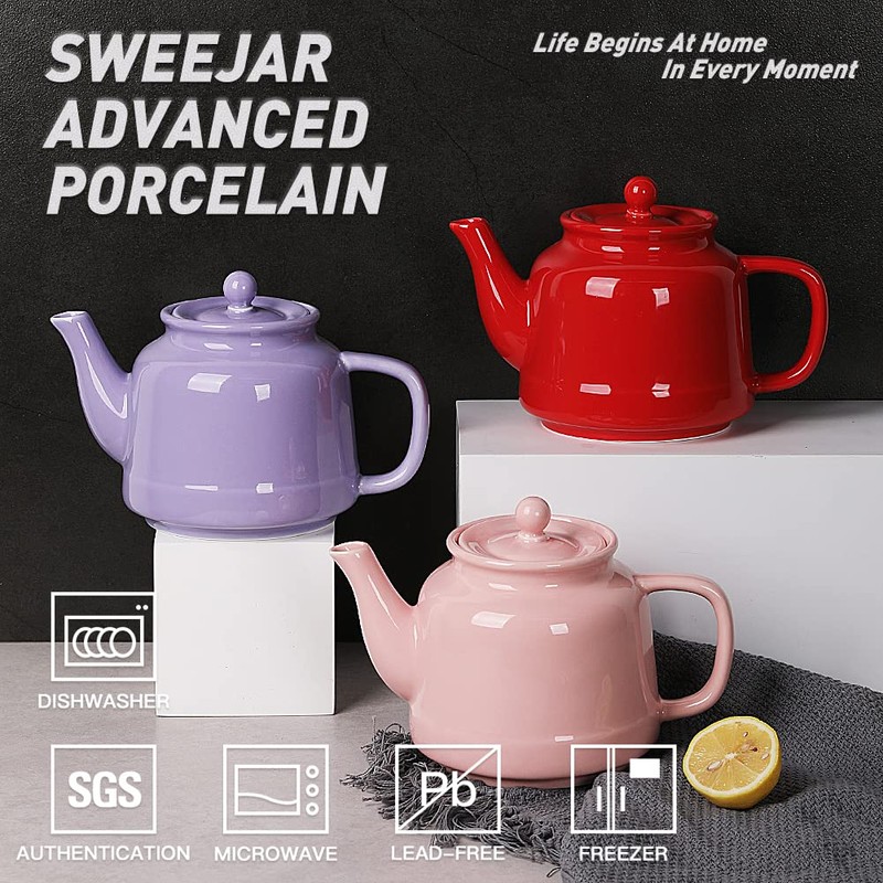Sweejar 35 oz Porcelain Tea Pot, Teapot with Removable 18/8