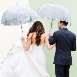 Clear Bubble Wedding Travel Umbrella Large Canopy Transparent Dome Coverage Clear Umbrellas for Rain Adult Men Women Stick Umbrella-Automatic Open Grip Handle Perfect for Weddings (Clear-White)