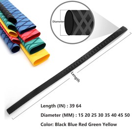eTekGo X-Tube Heat Shrink Wrap Tubing 39"&64" Lengths for Rod Grips-5 Color 14 Sizes (Black, Diamter：40mm; Length：39")