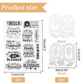 INFUNLY Words Clear Stamps and Dies for Card Making Blessing Words Stamp and Die Sets Thank You Rubber Stamps Tag Cutting Dies Leaves Die Cuts Christmas Silicone Stamps for DIY Scrapbooking Embossing
