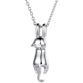Iszie 925 Sterling Silver Sweet Little Cute Kitten 3D Cat Lover Pendant Necklace For Girls Women