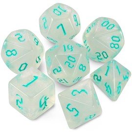 QMAY DND Dice Set -D&D Polyhedral Dice (7 Pcs ) for Dungeons and Dragons (Transparent White Glitter)