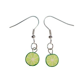 Miniblings Lime Earrings Pendant Fruit Lime Phosphorescent Cocktail – Handmade Fashion Jewellery I Earrings Silver Plated, Metal