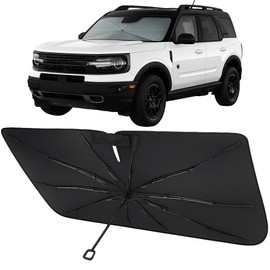 Proadsy Windshield Sun Shade Umbrella for Ford Bronco Sport 2021-2025 2026 Foldable Car Umbrella Sunshade with Soft TPU Handle Spring Structure Crystal Cooling Material Protect Car from Rays & Heat