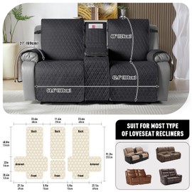 TAOCOCO 100% Waterproof Loveseat Recliner Couch Covers with Console,Double Reclining Couch Cover Non-Slip Sofa Slipcovers Washable,Furniture Protector Covers for Dog,Pets(2 Seater,Black)