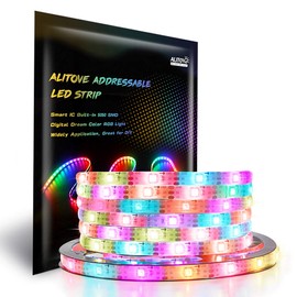ALITOVE 16.4ft WS2812B Addressable Programmable Digital RGB LED Strip Light 30 LED/M 5m 150 Pixels Dream Color LED Flexible Strip Waterproof IP65 5VDC for Home Bedroom Bar Decor Lighting