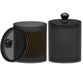 MateeyLife Qtip Holder 2 Pack,Qtip Dispenser for Cotton Pads,Swabs,Balls,Bathroom Storage Containers for Organizing,Plastic Bathroom Canisters with Lid,Storage Jars Vanity Makeup Accessories Set