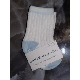 Janie and Jack White/Blue Cable Knit Ribbed Crew Socks Size 0/3 Months Boy's NEW