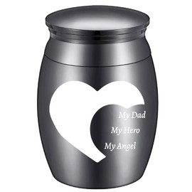 CREATCABIN Mini Urn Small Keepsake Cremation Urns Ashes Holder Miniature Burial Funeral Paw Container Jar Stainless Steel for Human Ashes Pet Dog Cat 1.57 x 1.18 Inch-My Dad My Hero My Angel(Black)