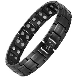 JEROOT Magnetic Bracelets for Men, Pure Titanium Bracelet (3500Gauss Per Magnet), Men's Bracelet Lymphatic Jewelry Gifts （Black）