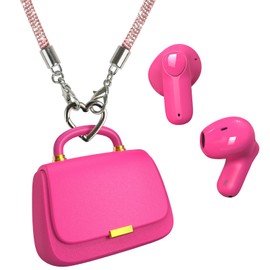 ANCwear Wireless Earbuds Bluetooth 5.3 Lightweight In Ear Headphones Built-in Microphone, Retro Handbag Style, Sports Ear Buds DIY Decoration with Pink Necklace Chain(Rose)