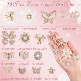 Janinka 140 Pcs Rhinestone Buttons Faux Pearl Buttons Flat Back Flower Embellishments for Jewelry Making DIY Craft Wedding Hair Bouquet Home Decoration Party Accessory (Butterfly)