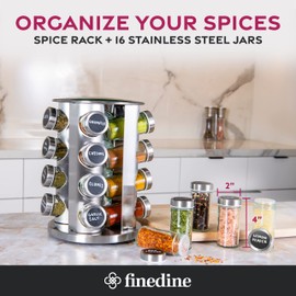 FineDine: Stainless steel round spice rack 16 Pack