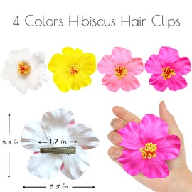 4Pcs Hawaiian Flower Hair Clips for Women,Plumeria Hibiscus Hair Clips Rose Hair Barrettes 3.5 Inch Artificial Flower Clips,Hair Accessories for Vacation Beach Party, Boho Clips for Girls Wedding