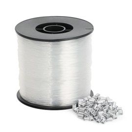 Nylon Thread Transparent Tear-Resistant 0.8 mm x 200 m, Nylon Cord for Hanging with 120 Pieces Aluminium Crimp Sleeves, Transparent Thread, Nylon Cord for Bracelets for Fishing, Crafts, Jewellery, DIY