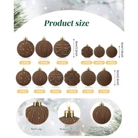 Suzile 24 Pcs Velvet Christmas Tree Ornaments Flocked Christmas Ball Decorations Xmas Balls Christmas Hanging Ornaments for Xmas Tree Holiday Wreath Garland Fireplace Decorations(Brown)
