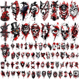 77 Sheets Temporary Tattoos for Adults and Kids, Cool Waterproof Fake Tattoos, Black and Red Trash Polka Half Arm Sleeve Small Tattoos