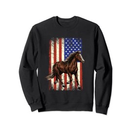 Horse In Front Of The American Flag Horse Riding 4th of July Sweatshirt