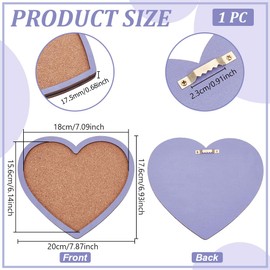 BENECREAT Purple Heart Pin Cork Board Bulletin Display Board, Wall Mounted Cork Board for Brooch Pin Storage, Office Home Festival Valentine's Decor, 6.9x7.8inch