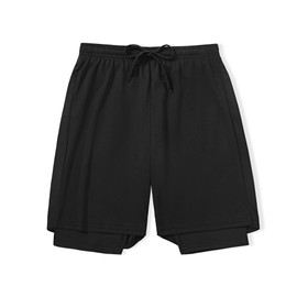 DaniChins Boys 2 in 1 Athletic Active Shorts Sports Running Quick Dry Breathable Compression Shorts, Black, 14