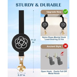 Akkya Car Headrest Hooks Holder Hanger For Purse Bags Grocery, Cute Universal Black Car Seat Metal Hooks Clips Head Rest Organizer 2 Pack for Women Girls Flower