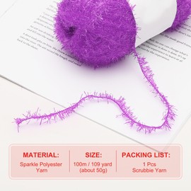 PATIKIL 1 Skeins 109 Yards Scrubbie Yarn, Sparkle Yarn Polyester Scrubbie Sparkle Red Heart Glass for Dishcloths Crocheting Knitting Blanket Rug Sweater Scarf Hat, Rose Purple