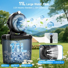 Portable Misting Fan - 11L Bucket, 20000mAh Rechargeable Battery Powered Fans for Patios, Outdoor Fans with Night Light, 3 Wind Speed & 4 Spray Mister Camping Cooling Fan, Waterproof Design