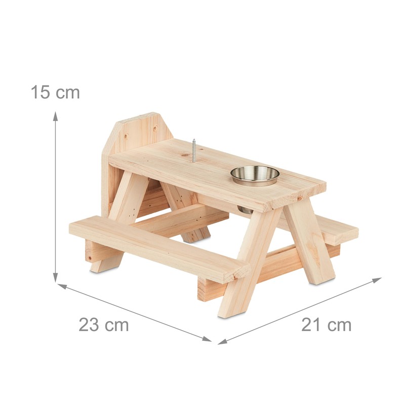 Relaxdays Squirrel Table, Wood, Squirrel Feeder with Corn Cob Holder,