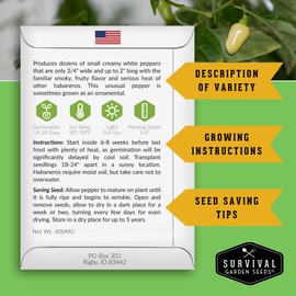 Survival Garden Seeds - Mini White Habanero Pepper Seed for Planting - 1 Packet with Instructions to Plant & Grow Exotic Peruvian Peppers in Your Home Vegetable Garden - Non-GMO Heirloom Variety