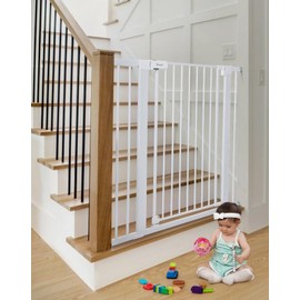 COMOMY 36" Extra Tall Baby Gate for Stairs Doorways, Fits Openings 29.5" to 40.6" Wide, Auto Close Sturdy Safety Dog Gate for House, Pressure Mounted Easy Walk Through Pet Gate with Door, Black