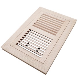 Oak Floor Register for 6x10 Inch Duct Holes - Flush Mount Floor Vent with Metal Damper - White Wooden Vent Covers for Home Floor - 0.8 Inch Thickness - Unfinished
