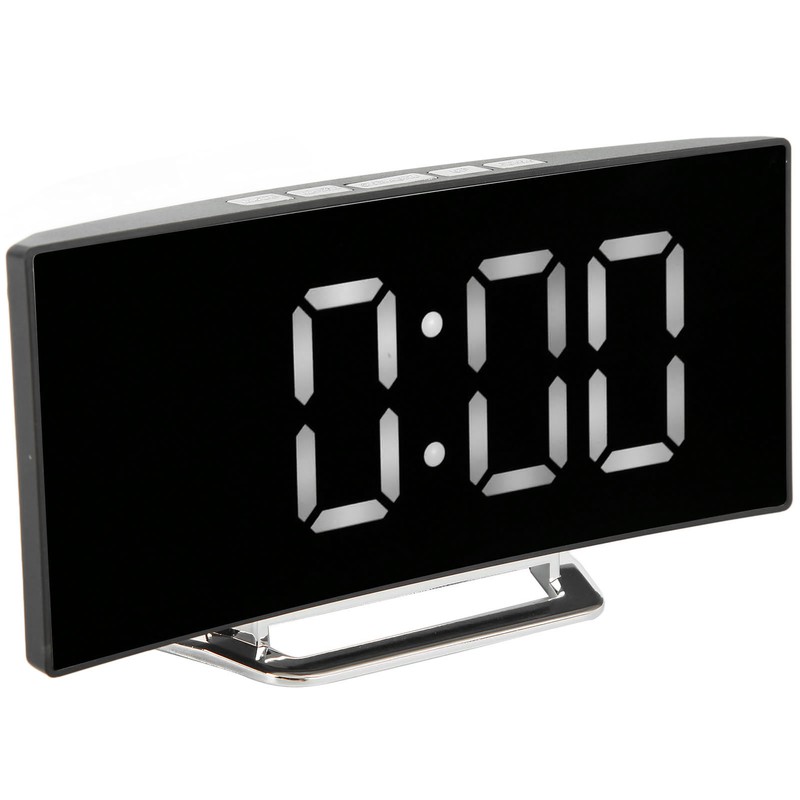 Digital Alarm Clock Mirror Smart Light Sensing Curved Screen LED