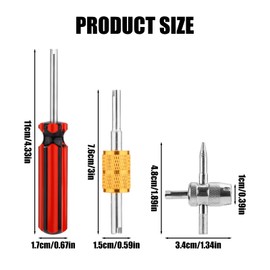 3pcs Tire Valve Stem Tool, Double Head Valve Core Removal Wrench Tool Single Head Valve Core Remover 4 in 1 Metal Valve Stem Tool Multi-Functional Tire Valve Stem Puller Tool for Standard Valve Cores