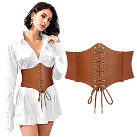 JASGOOD Corset Belt Women Lace-up Elastic Waist Belt Tied Costume Waspie 5.9" Width