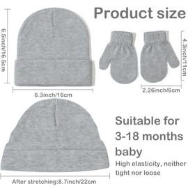 tyokas Baby Hat Winter Baby Hat and Gloves Set Baby Hat Beanie Soft and Skin-Friendly Baby Knitted Hat Suitable for Male and Female Babies to Keep Warm (Light Grey), lightgrey