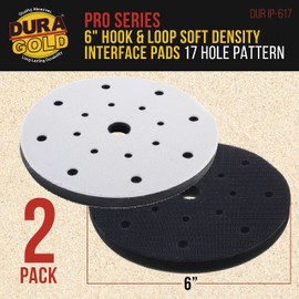 Dura-Gold Pro Series 6" x 10mm Soft Density Interface Pad, 17 Hole Pattern Dustless, 2 Pack - Hook & Loop Foam Cushion, Used Between Vacuum Sander Sanding Discs, Polisher Polishing Pads & Backing Pads