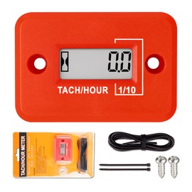 NInE-ROnG Self-powered Tach Hour Meter Digital LCD Inductive Tachometer Timing RPM Measuring Waterproof Design,for Gas Engine Lawn Mower Motorcycle Snowmobile Generator(2 Stroke)(Red)