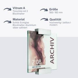 Logistic Sign System Door Sign Glass Vitrum A with Block Holder (180/180 mm)
