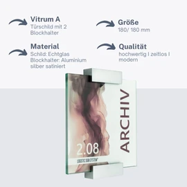Logistic Sign System Door Sign Glass Vitrum A with Block Holder (180/180 mm)
