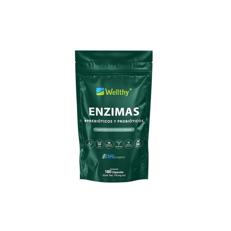 Wellthy Enzimas Digestivas 180 Cápsulas. Reforzado con Prebioticos y Probioticos.