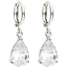 MYA art MYAWGOHR-69 Women's Hoop Earrings with Drop Pendant Zirconia Rhinestone Silver White Gold-Plated, Stainless Steel, Cubic Zirconia