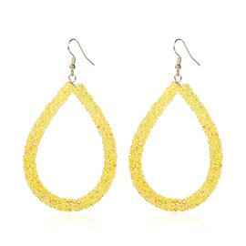 Bohemian Glitter Teardrop Dangle Earrings Candy Color Shiny Resin Geometric Hoop Earrings for Women Boho Statement Teardrop Jewelry for Party Holiday-Yellow