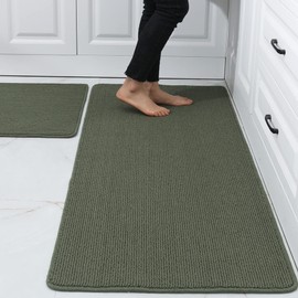 COSY HOMEER 24x35 Inch/24X60 Inch Kitchen Rug Mats Made of 100% Polypropylene Strip TPR Backing 2 Pieces Soft Kitchen Mat Specialized in Anti Slippery and Machine Washable,Green