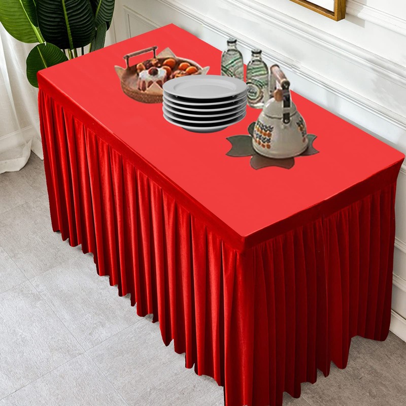 Mantel ajustable de terciopelo rojo para mesas rectangulares, resistente a