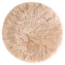 sourcing map Faux Fur Sheepskin Area Rug, Round Fluffy Indoor Carpets for Bedroom Living Room Sofa - Shaggy Soft Floor Decoration Washable Rugs, Khaki 60x60cm / 2 x 2 Feet