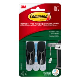 Command Outdoor BlackStainless Steel Wire Hooks, 17065AW, 2 Hooks, 3 Stripsy